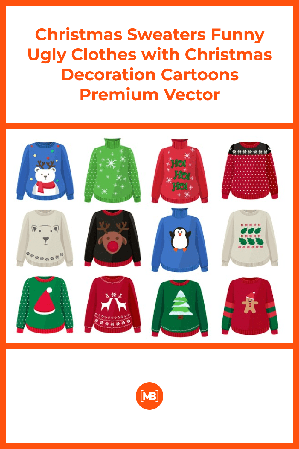 Christmas Sweaters Funny Ugly Clothes with Christmas Decoration Cartoons Premium.