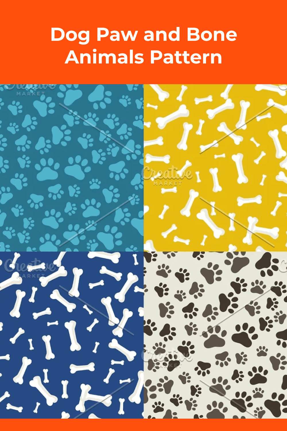Colorful dog paw and bone animals. 