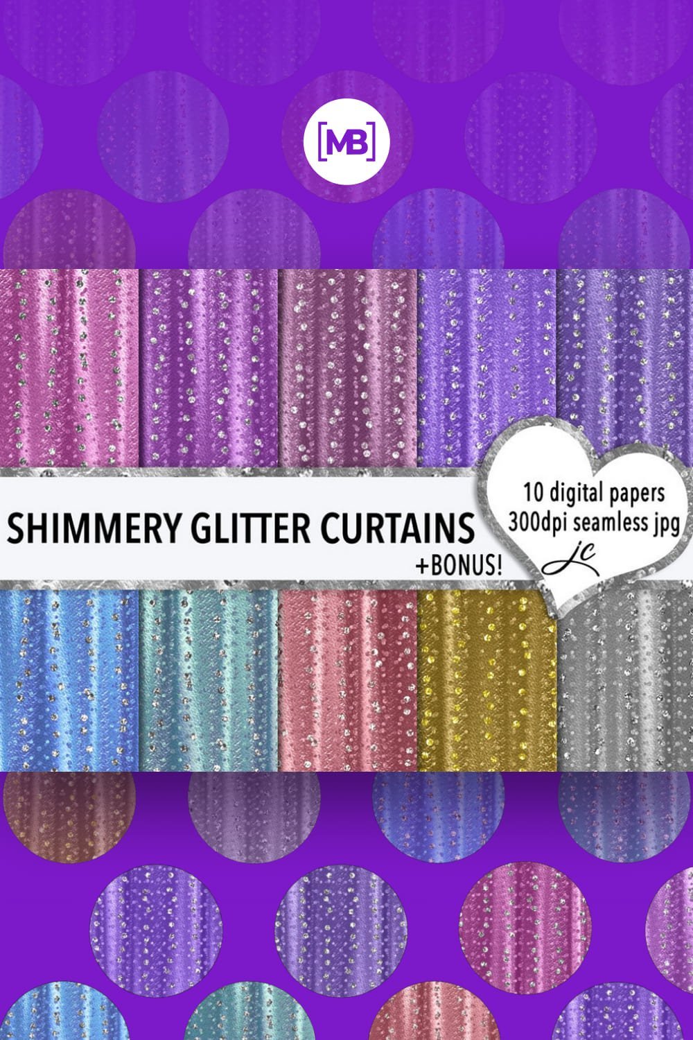 Shimmery glitter textures in different bright colors.