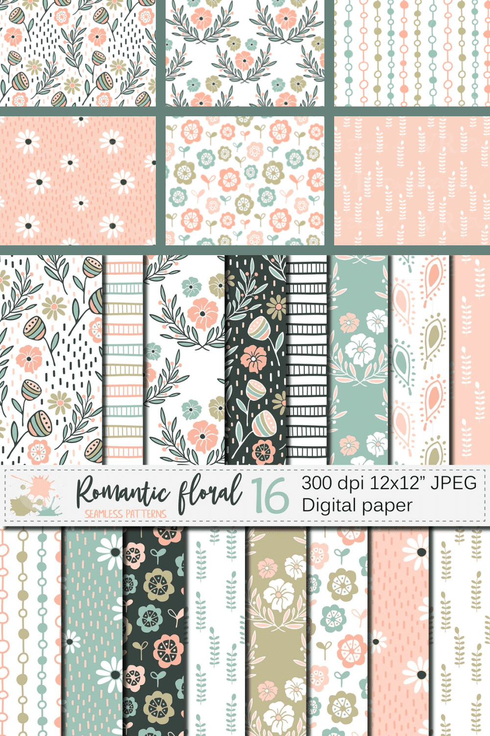 Romantic floral digital paper.