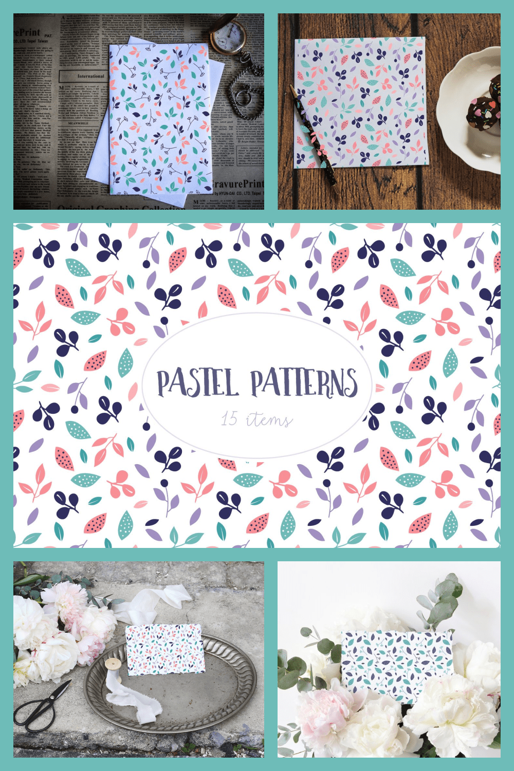 This Pastel Patterns bundle is a collection of 15 floral seamless patterns, with delicate colors and feminine florals.