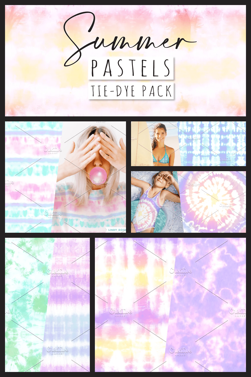 Authentic tie-dye repeat patterns in pastel shades perfect for summer.