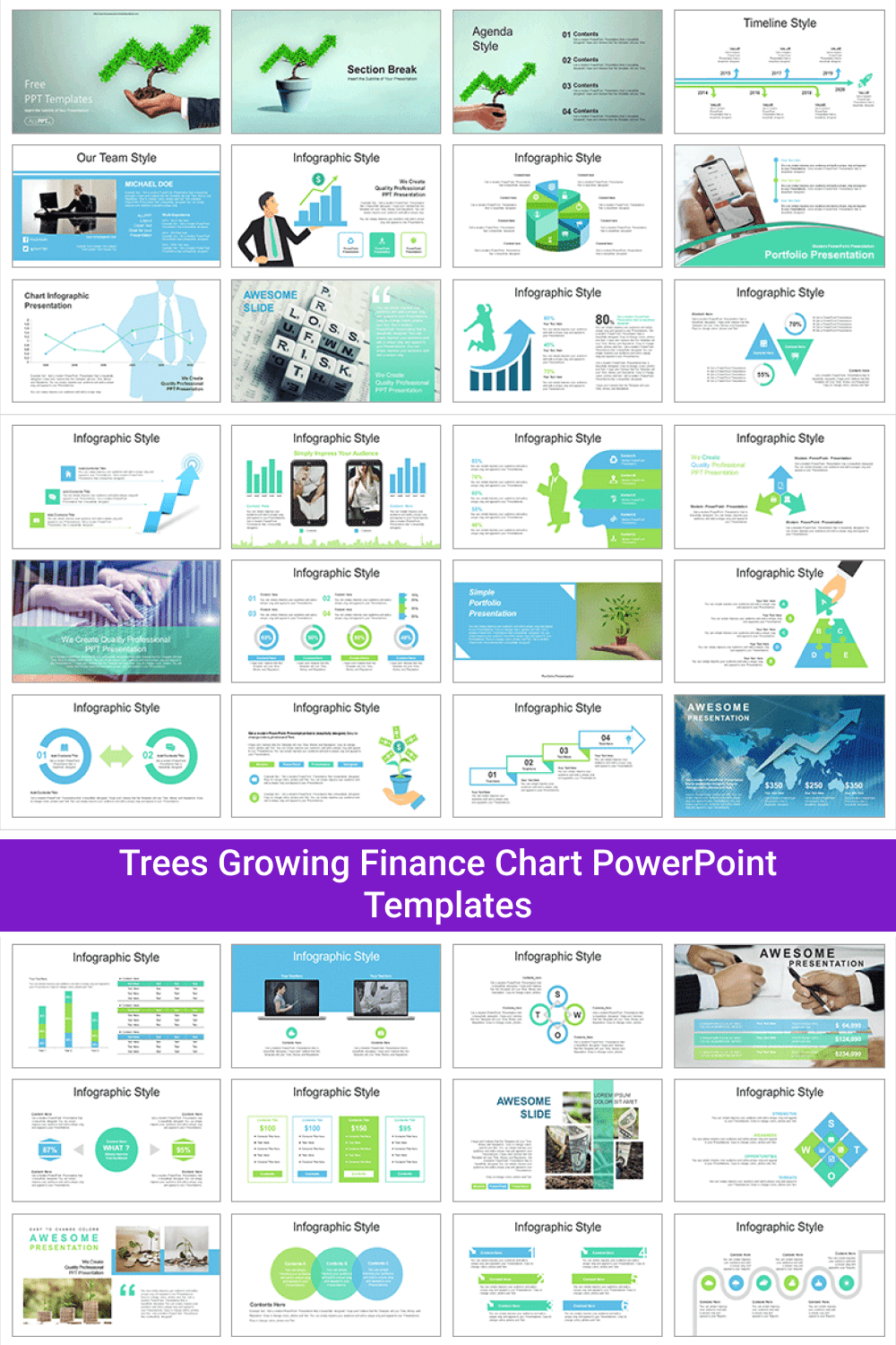 Trees Growing Finance Chart PowerPoint Templates.