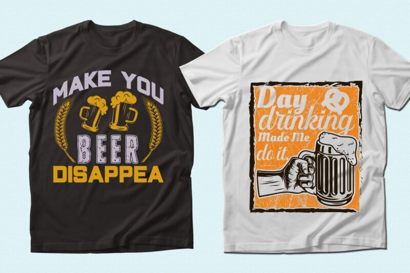 T-shirts with beer like a retro poster.