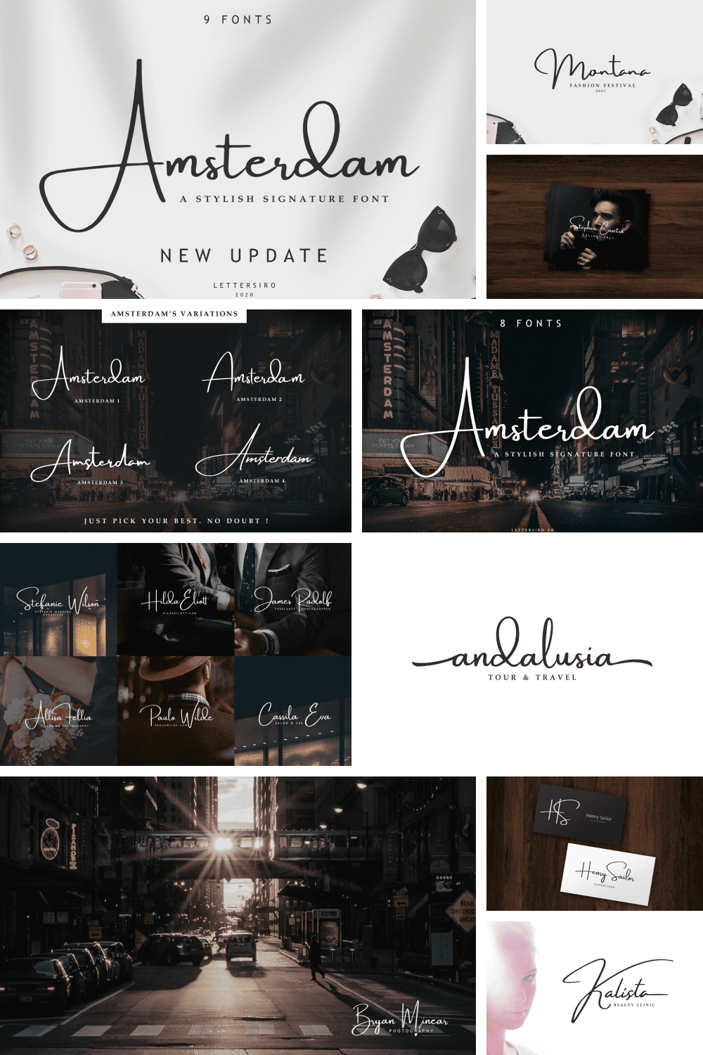 The Amsterdam font is a simple and classy font, comes with elegant variations.
