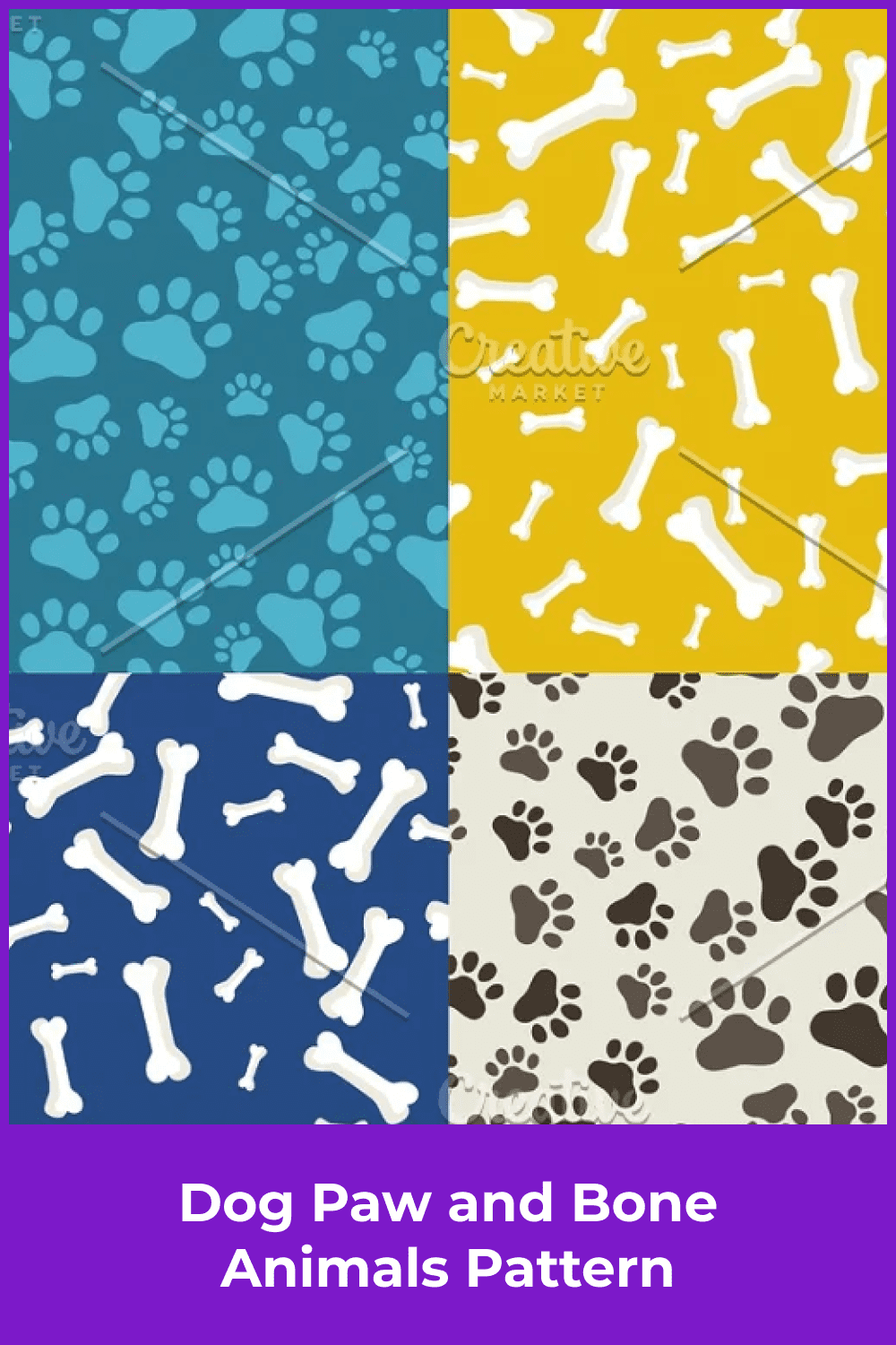 Dog Paw and Bone Animals Pattern.