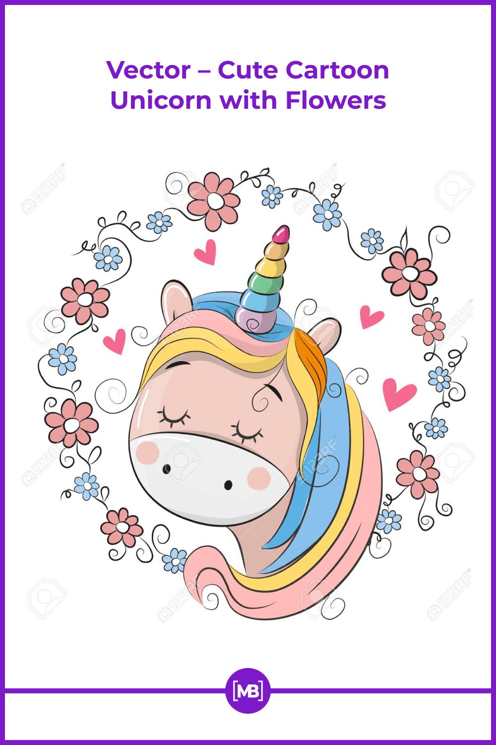 So cute unicorn with multicolored horn.