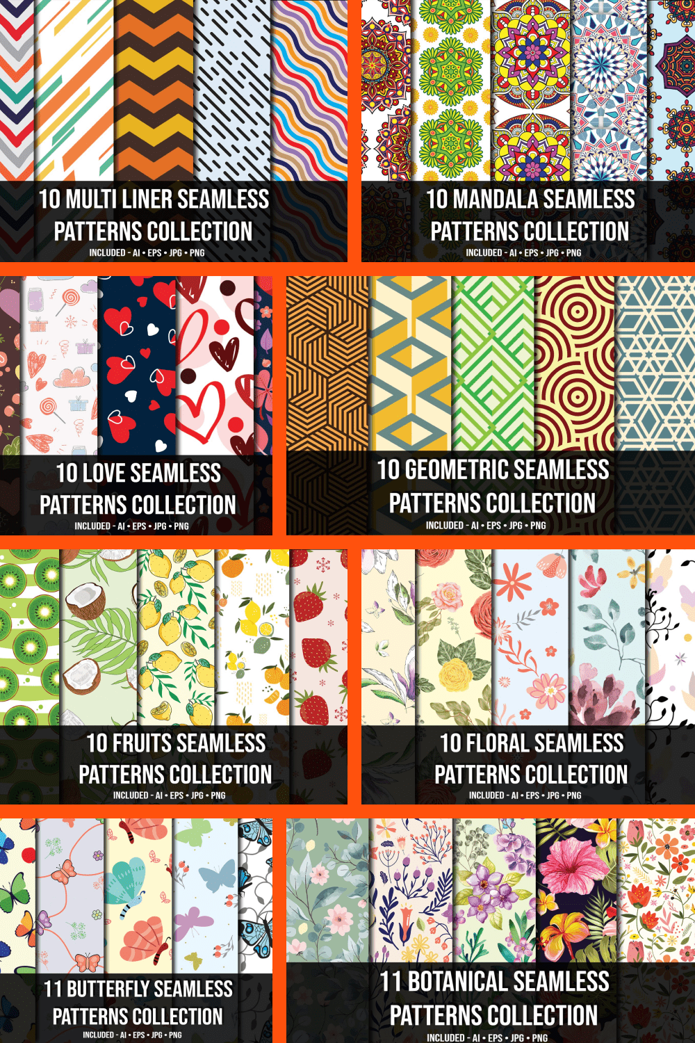 Big collection of patterns with different prints.