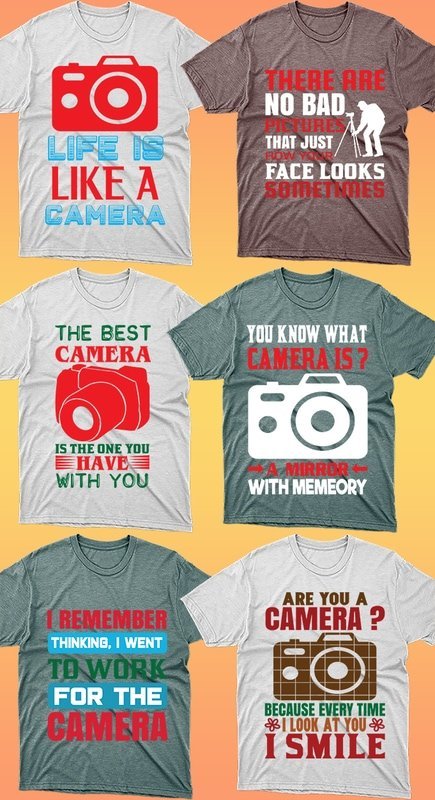 T-shirts with cameras and attributes for shooting.