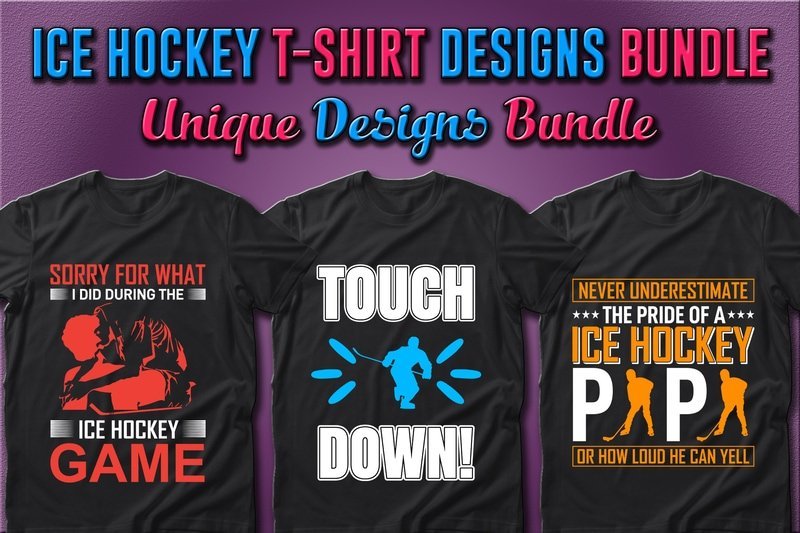 Ice hockey t-shirt with colorful graphics.