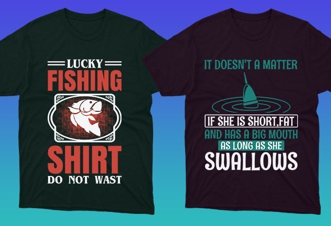 A fishing rod and a caught fish on a T-shirt is like a symbol of good luck for the fisherman.