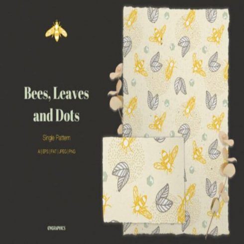 Bees, Leaves and Dots Vector Pattern Design main cover.