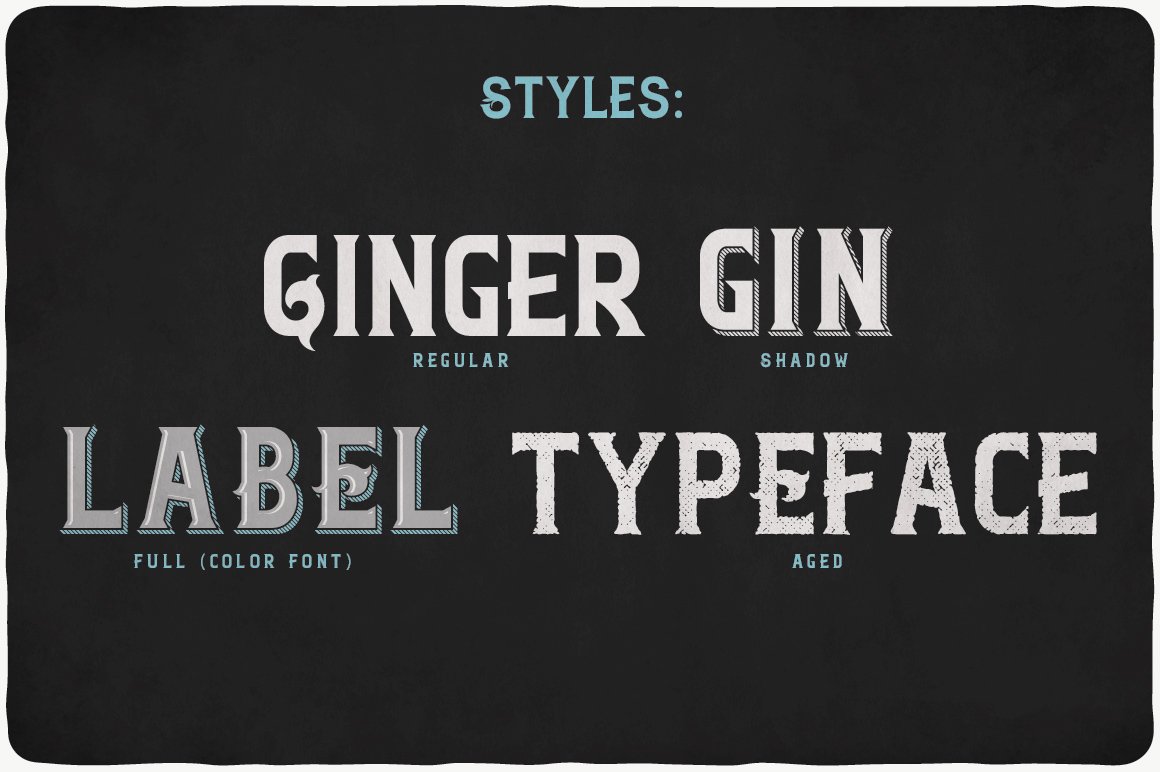 Ginger Gin Typeface all styles.