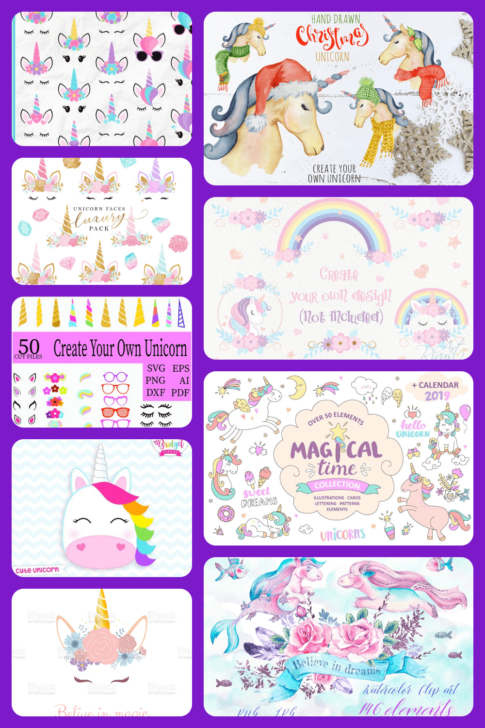 Unicorn collage for pinterest.