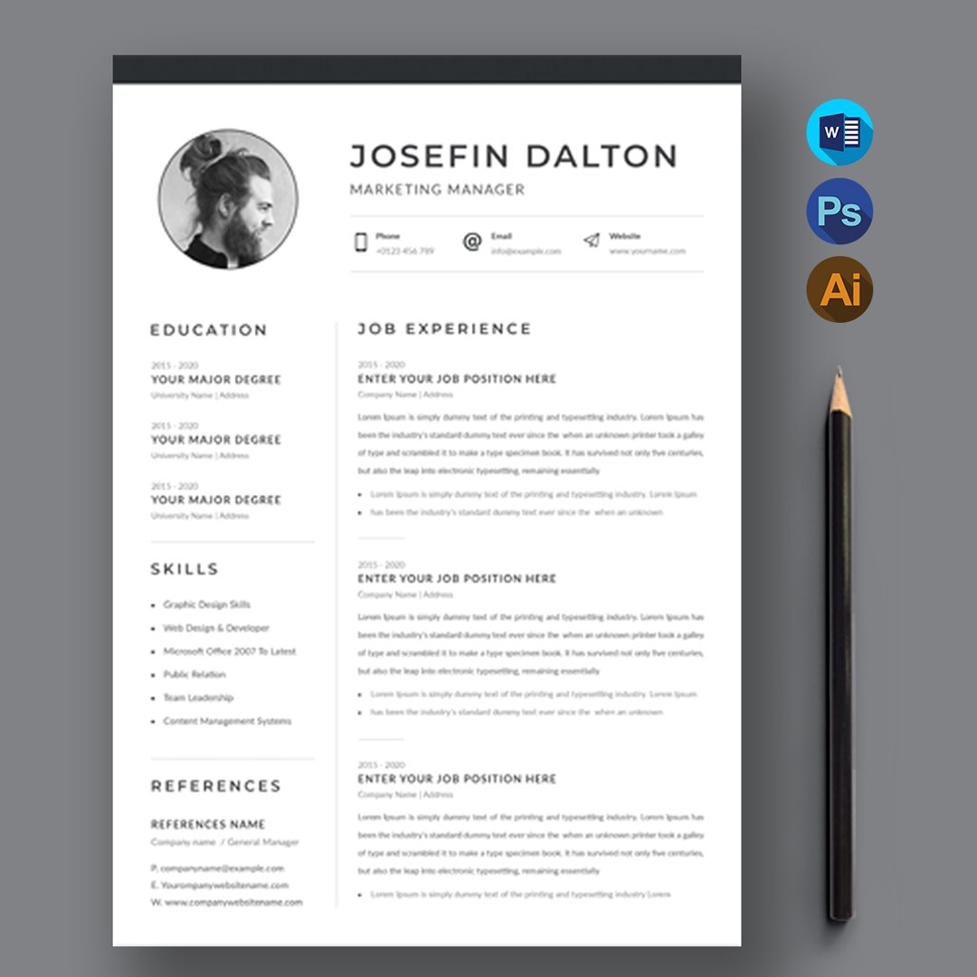 A general view of the template. Clean Resume Template.
