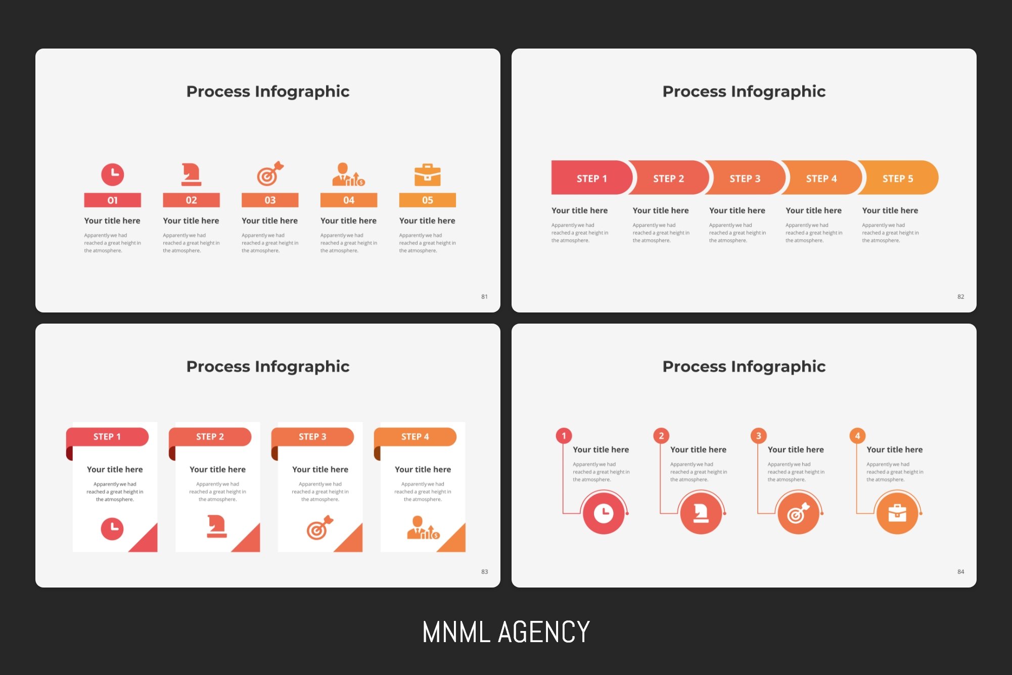 Process infographics with bright elements.
