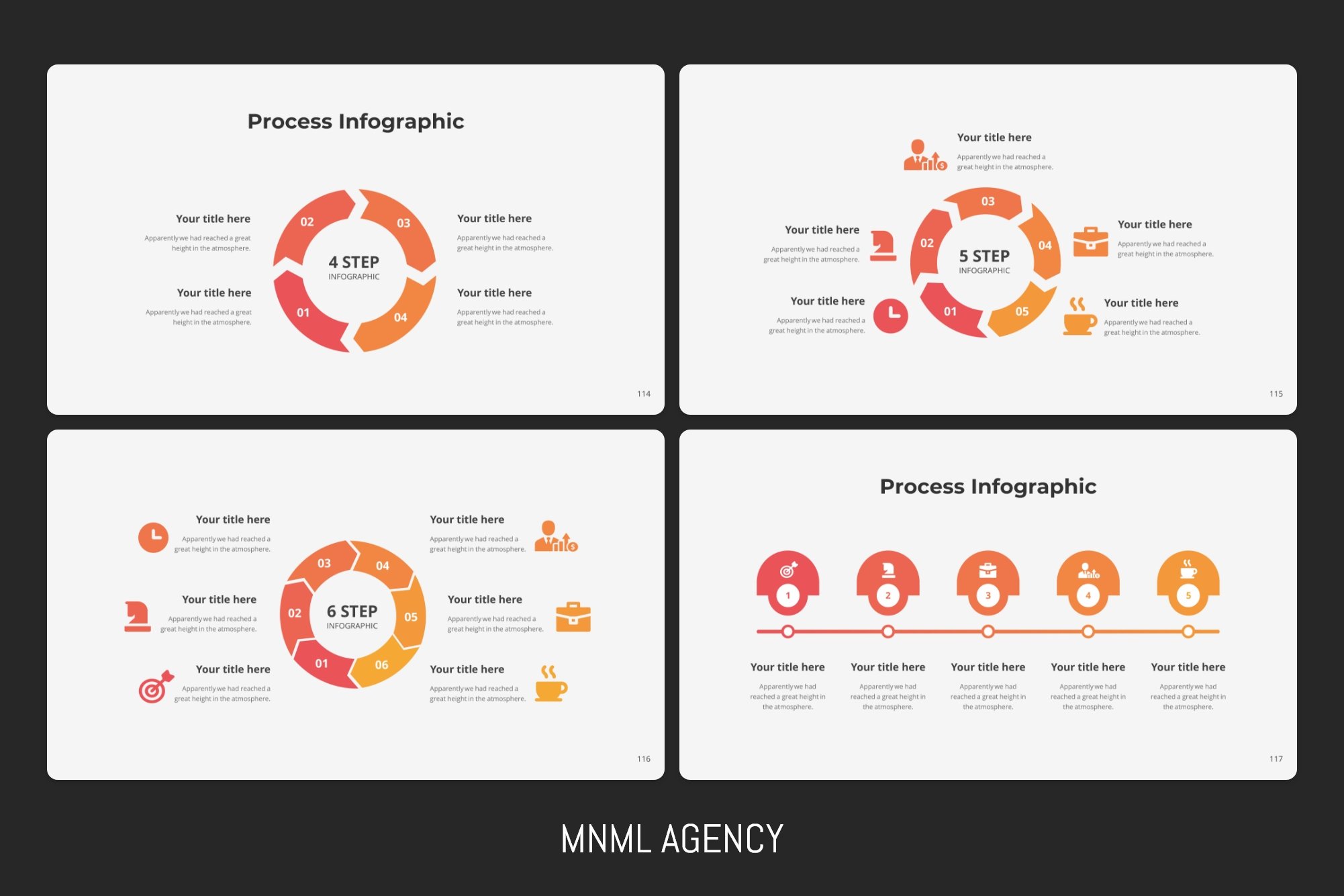 Process infographics in orange color.