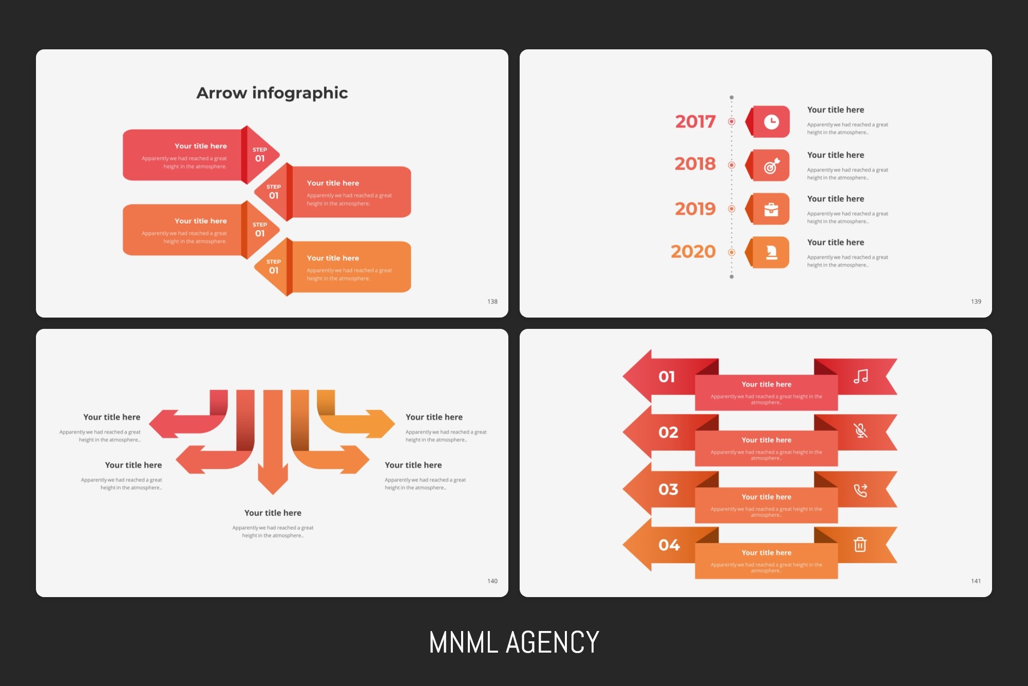 Arrow infographics with chronological information.