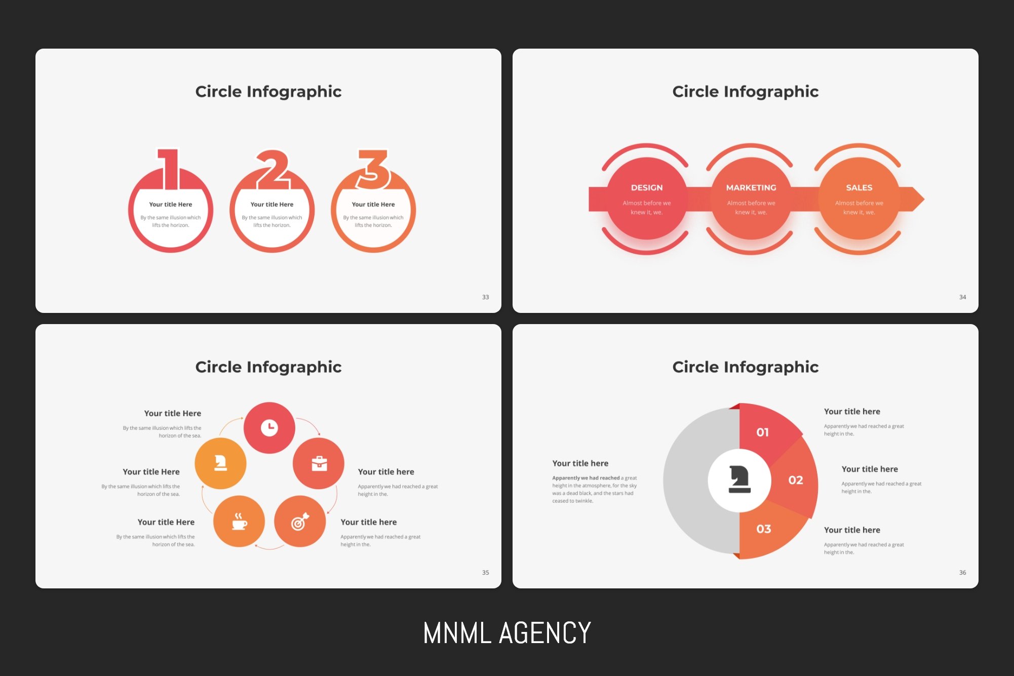 Colored circular infographics contain a lot of information and give it out in a simple way.
