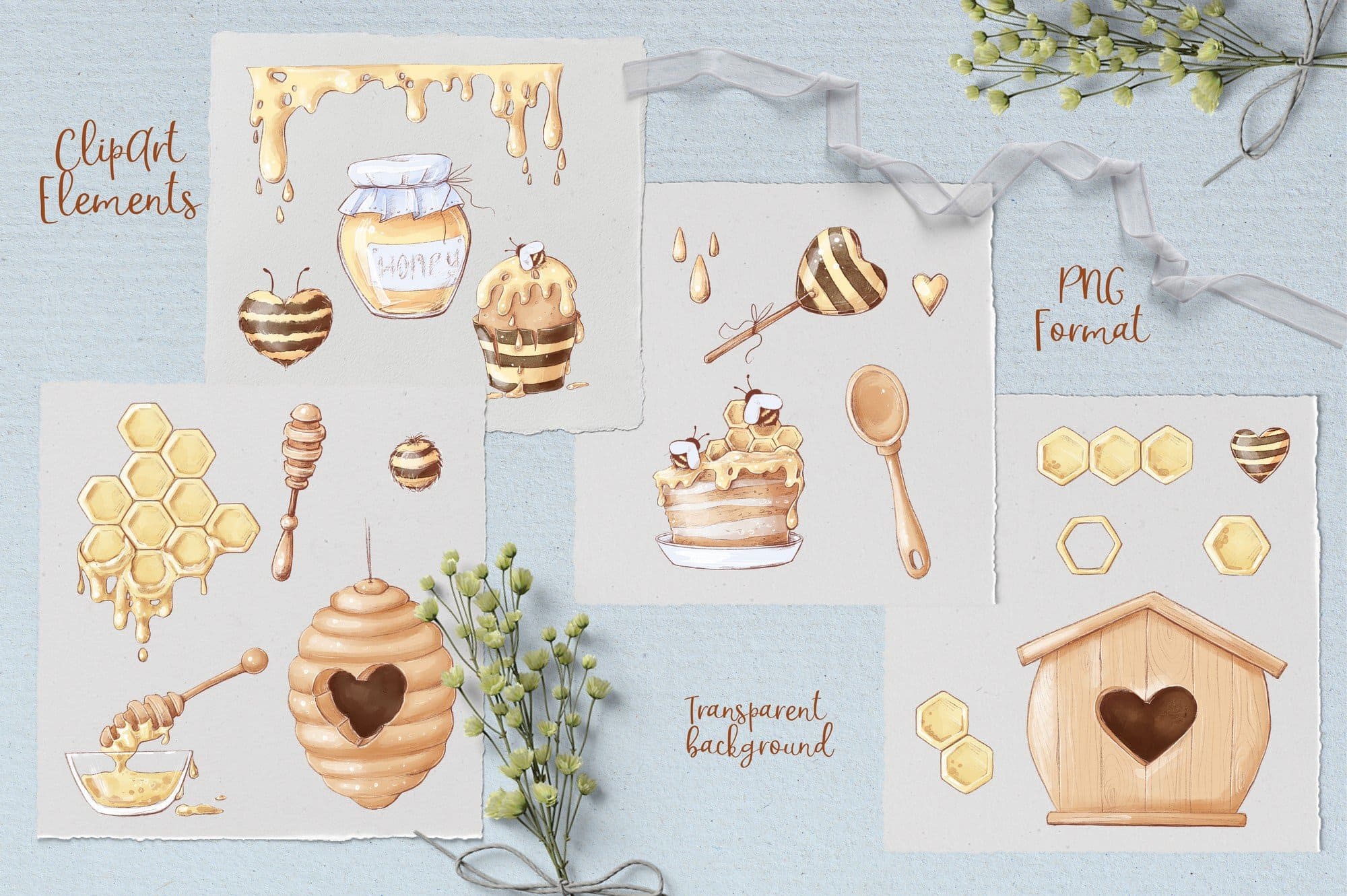 Clipart elements with honey.