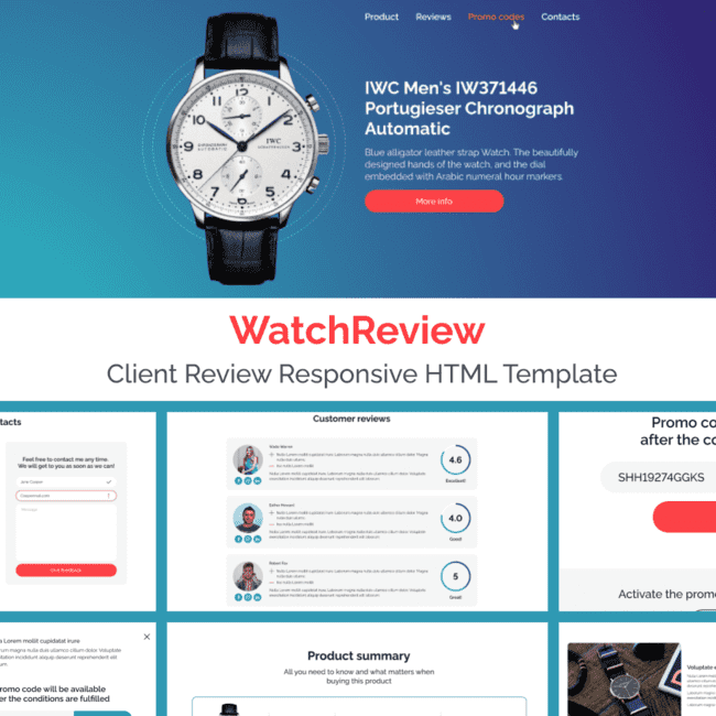 WatchReview – Free Client Review Responsive HTML Template Example.