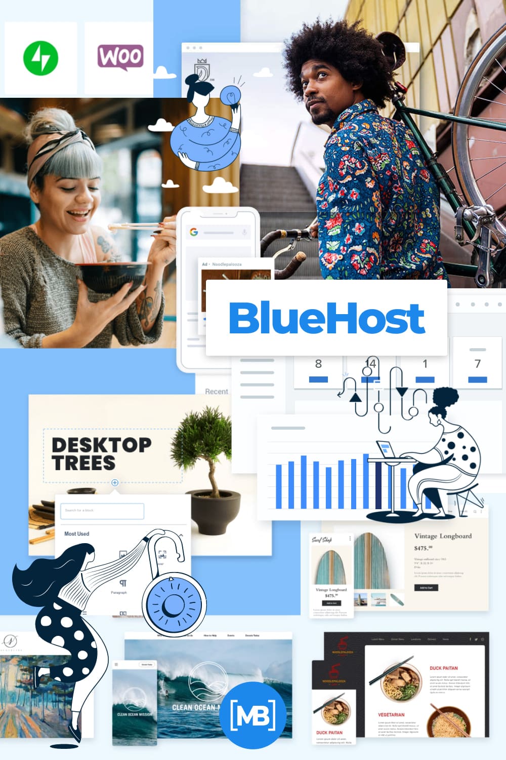 Hipster template with modern illustration and blue color.
