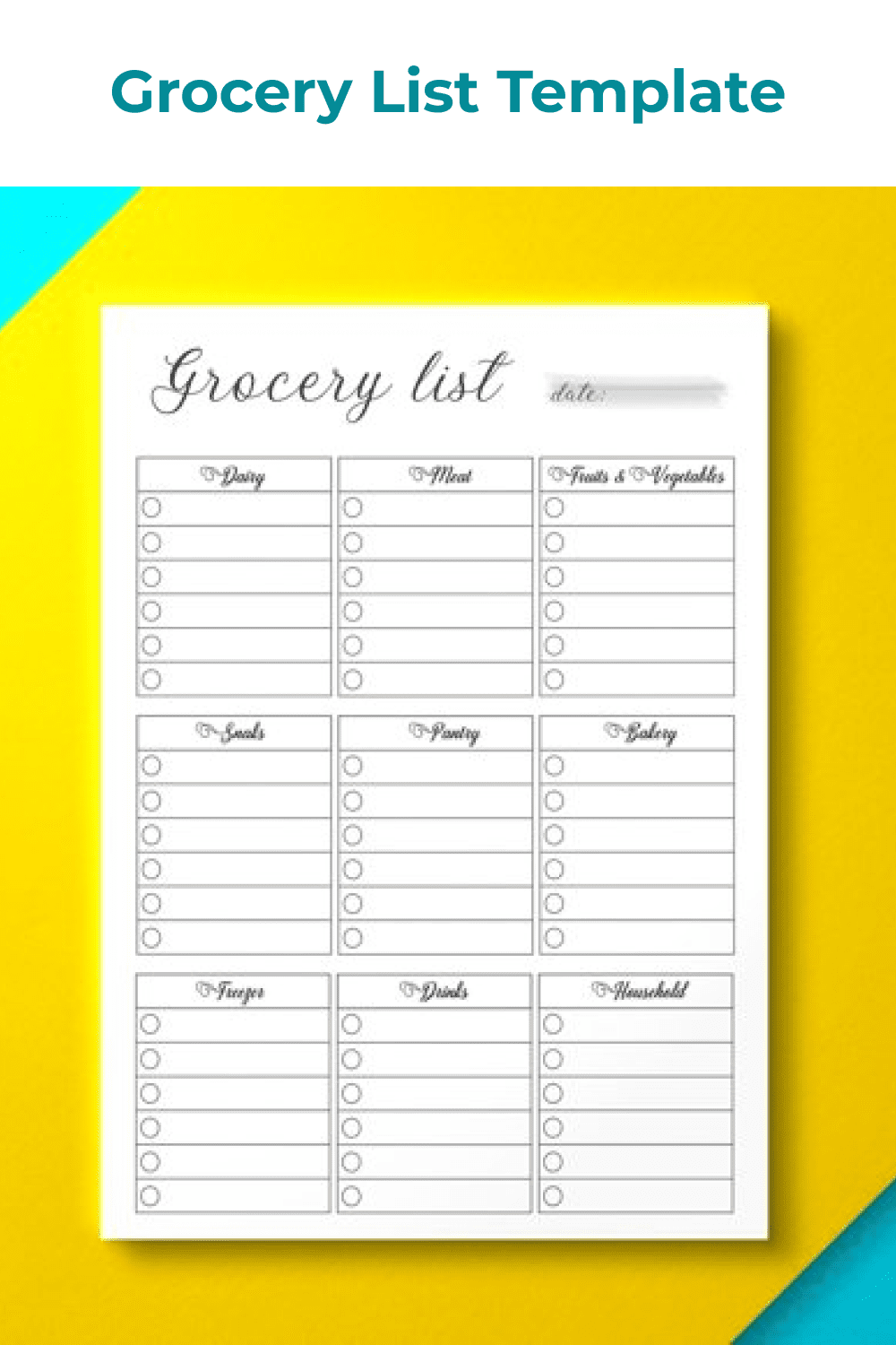 Daily meal planner with yellow backing.