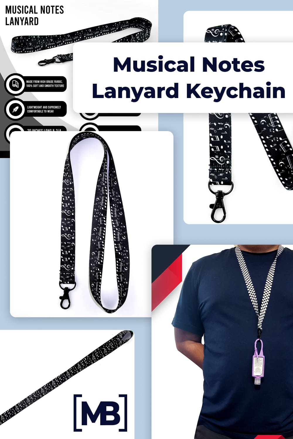 Musical notes lanyard keychain.