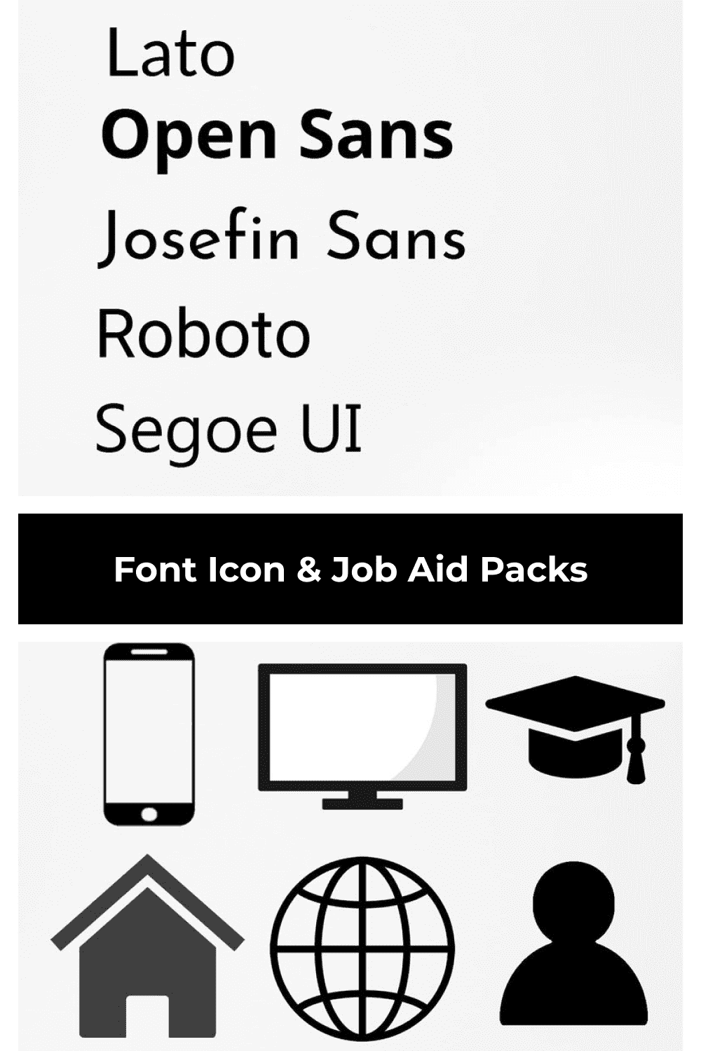 Font pack with icons in black.