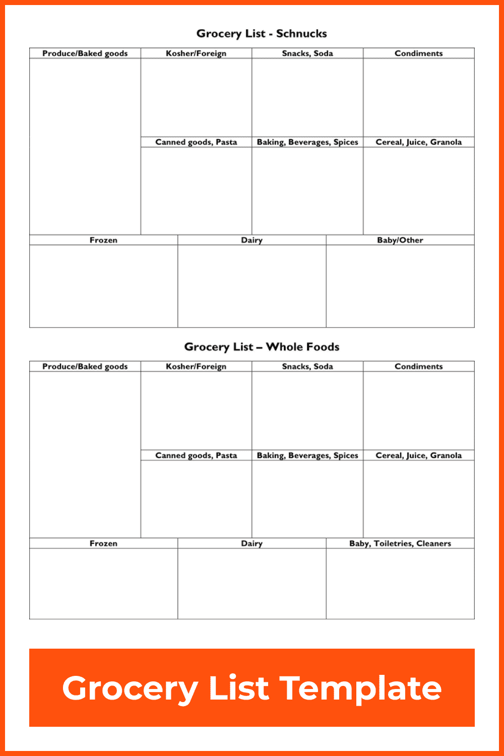 A clear and simple table for a meal plan.