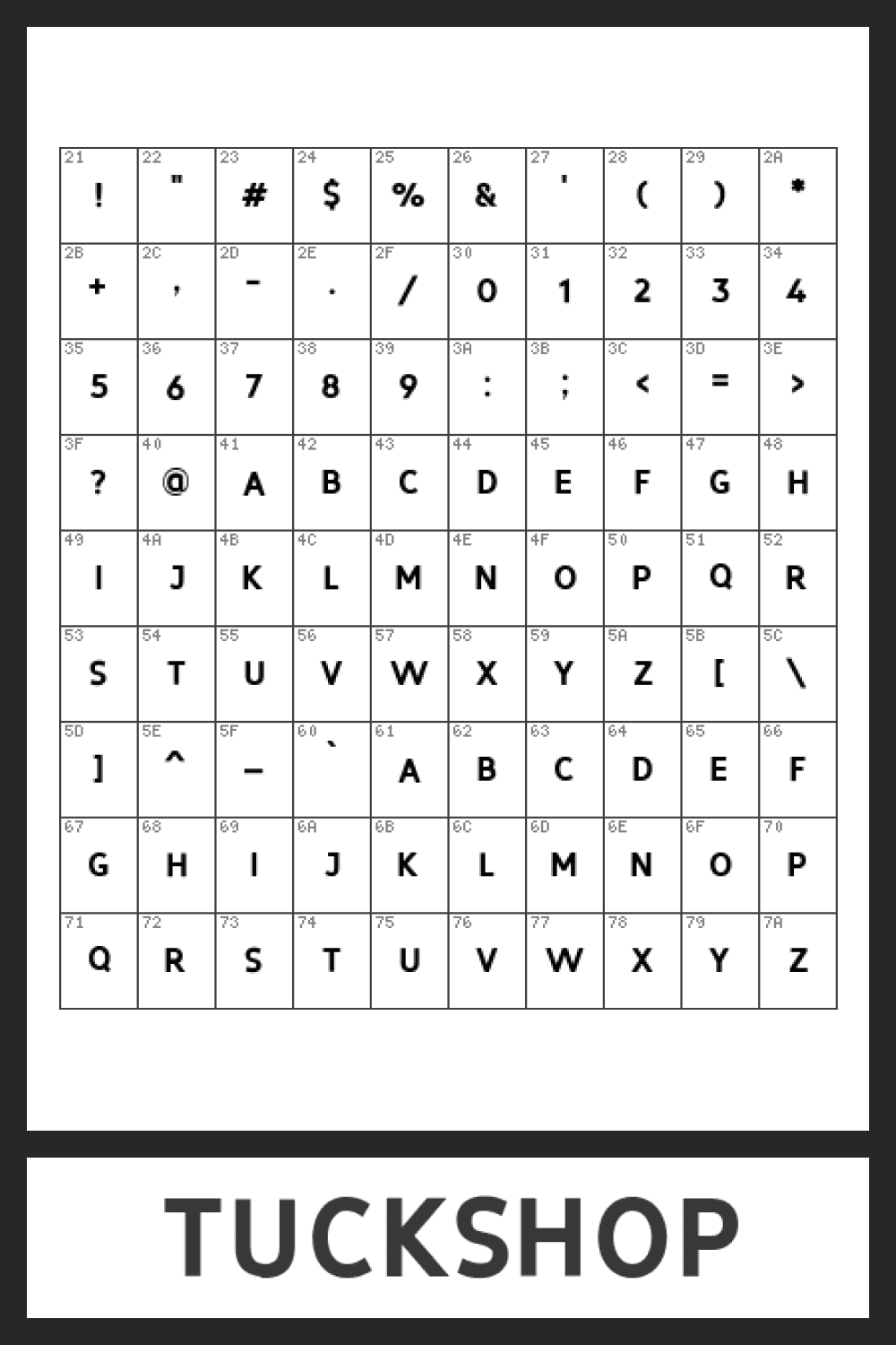 Font table. The style is simple without additions and graphics.