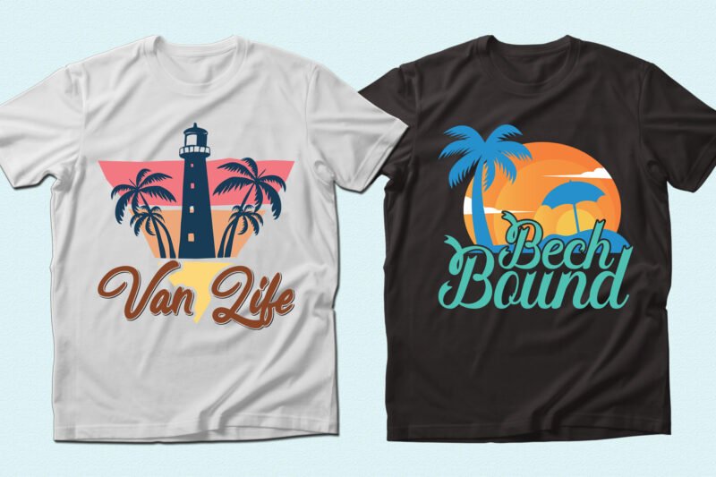 T-shirts in the beach style.