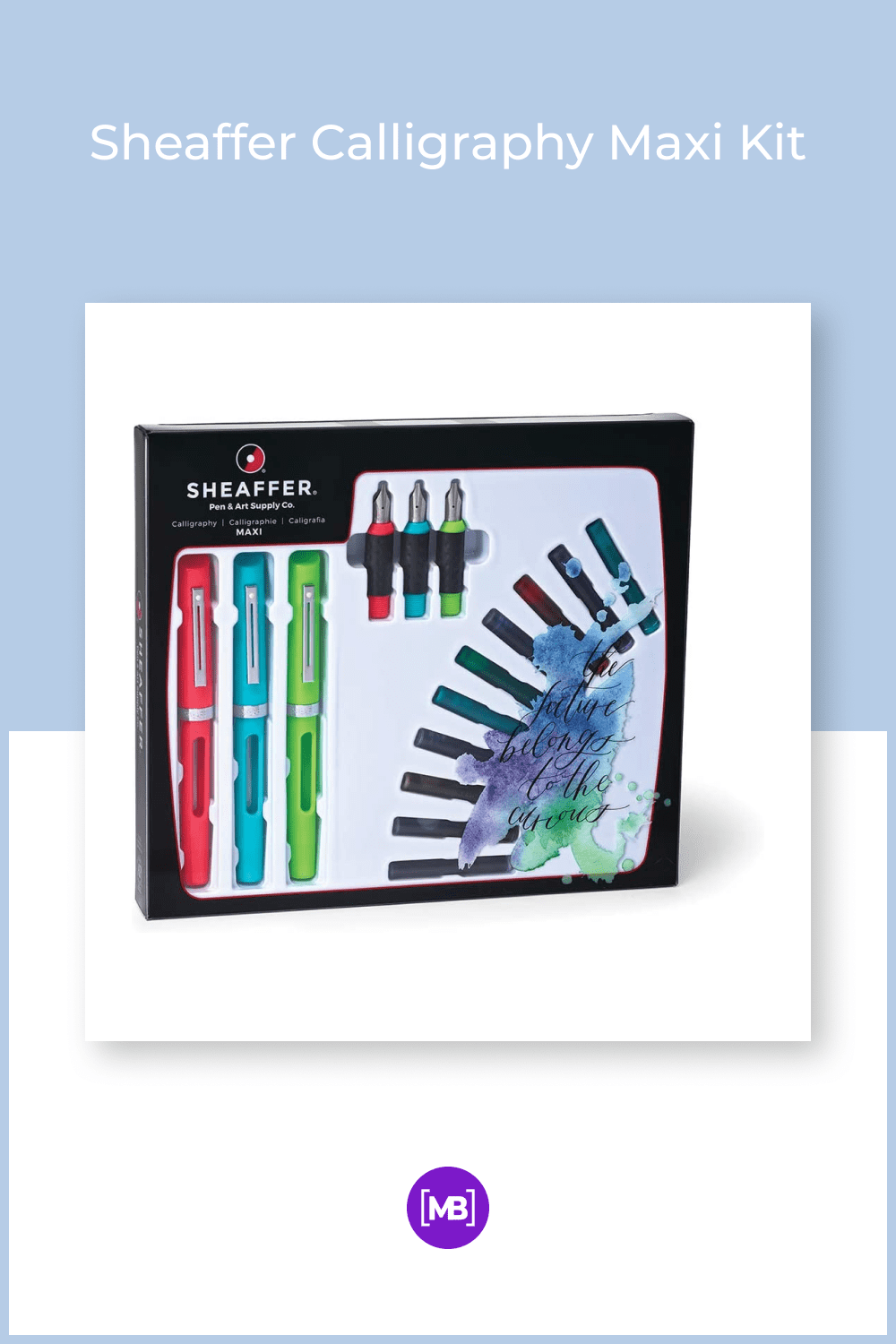 A party in a box for the dedicated calligrapher of any level! Three pens, each with a different nib grade, and a generous assortment of ink colors allow for multiple colors on the same project without cleaning the pen.