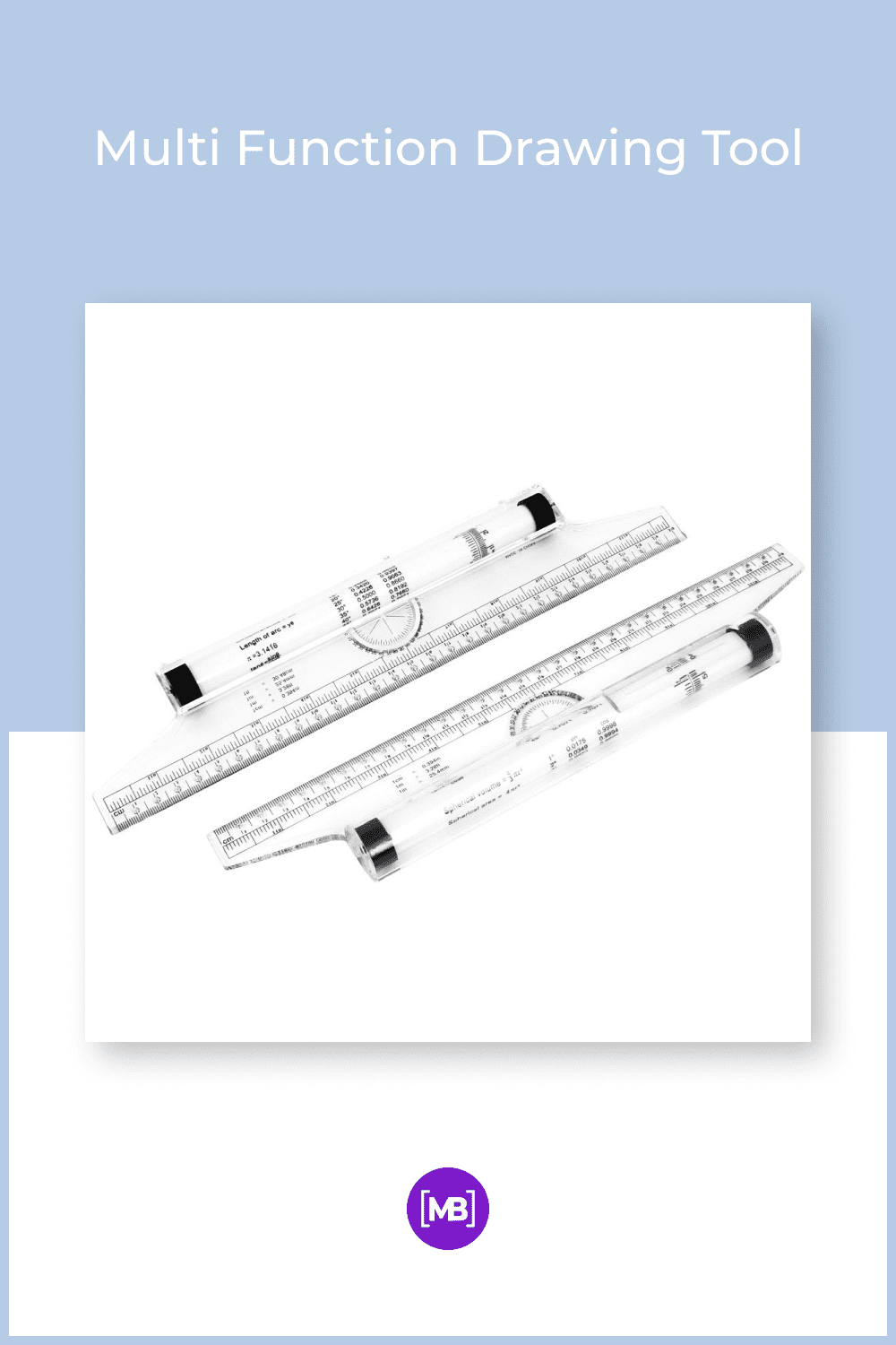 An easy-to-use instrument that combines the functions of a parallel straightedge, triangle, protractor, T-square, and compass in one.