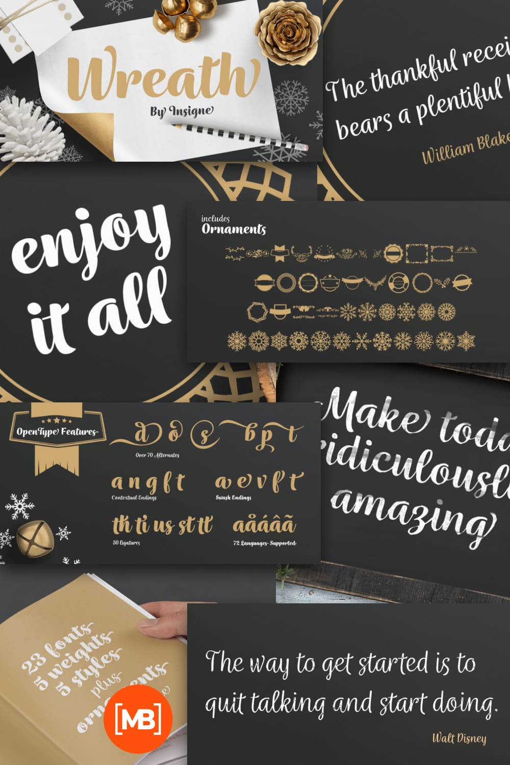 This is is a dingbat and brush script font family.