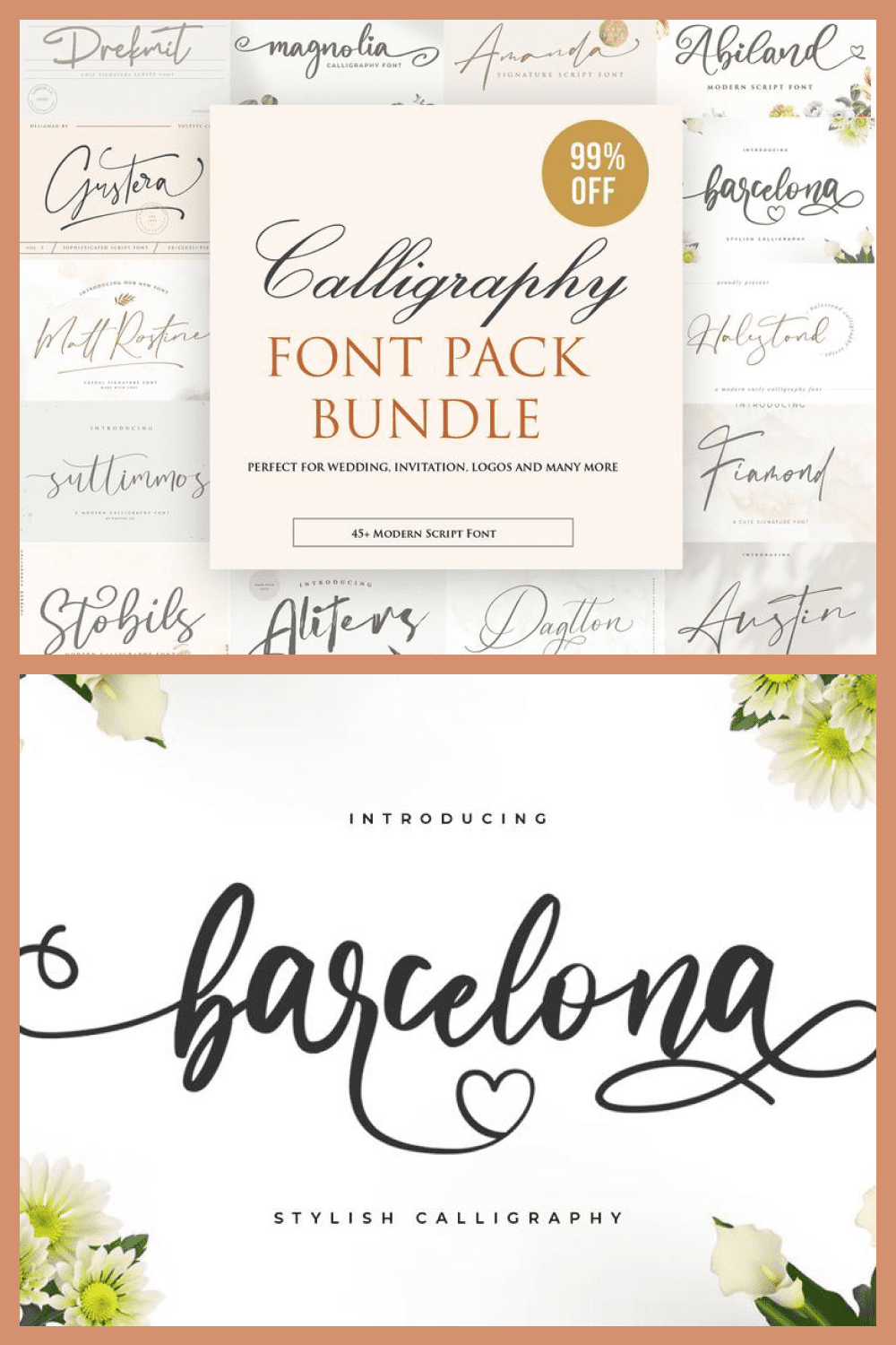 A set of fonts in italics for signing the most tender and love messages.