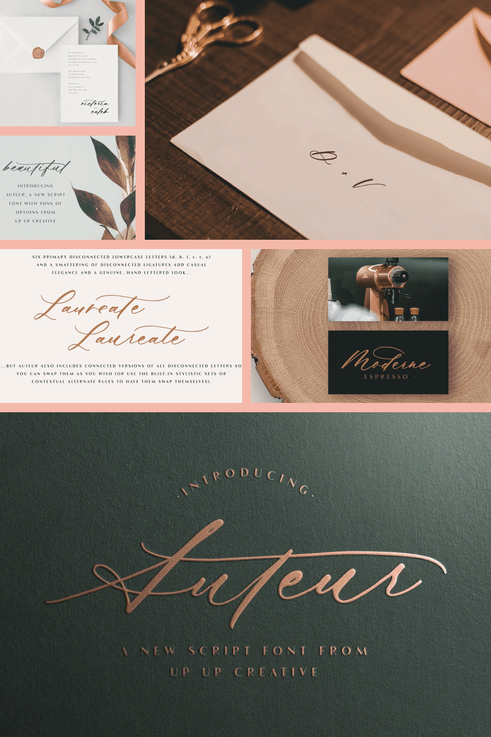 This is a very nice font. Embossed gold lettering on a matte background.