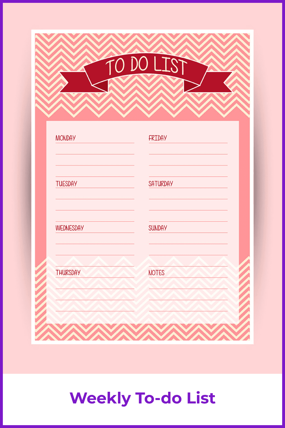 Planner in pink and red with geometric lines.