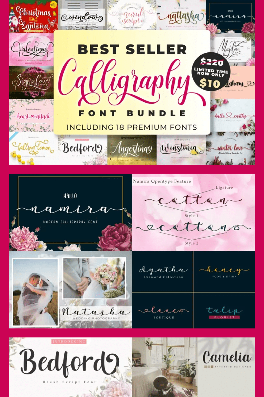 This collection is the best choice for you who loves a lovely calligraphy font with various and stunning alternates.