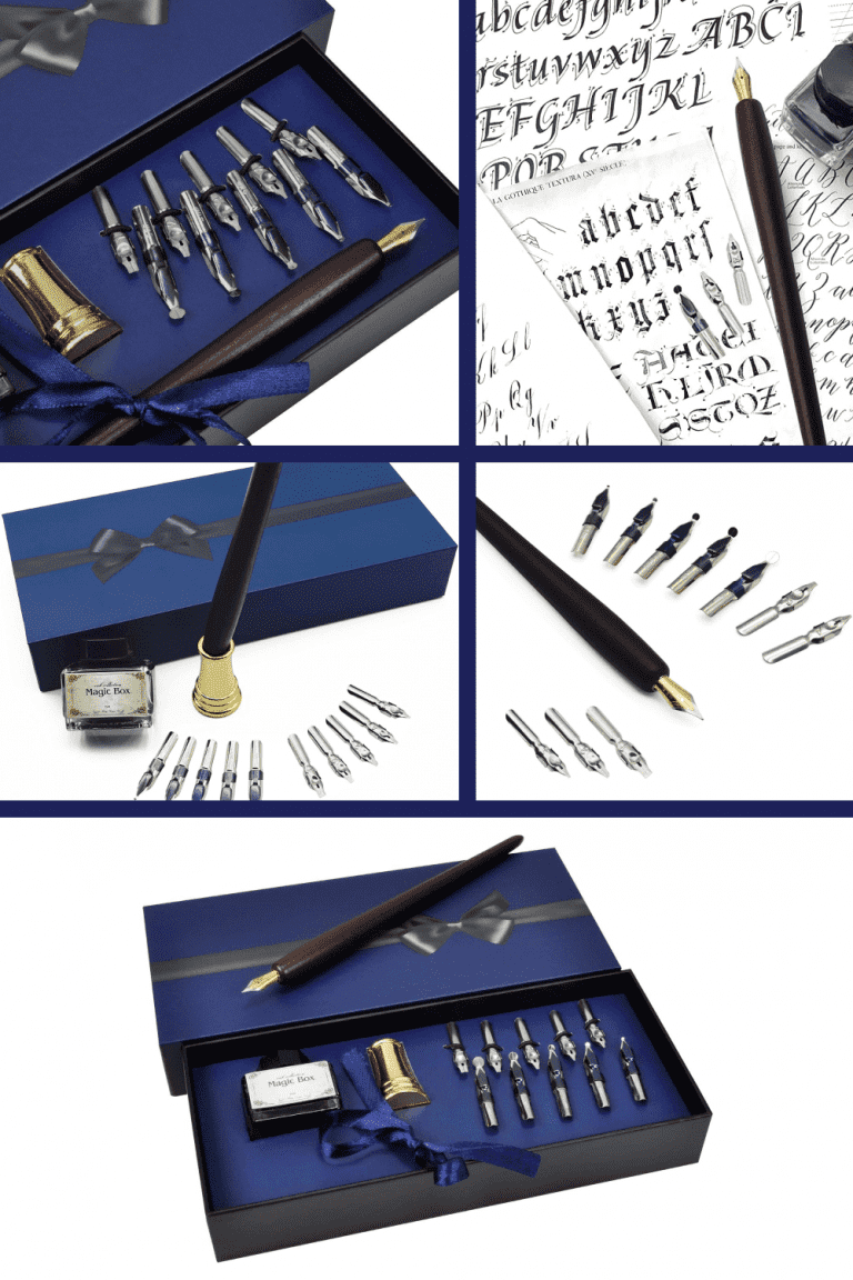 Plotube Wooden Pen Calligraphy Set - Dip Pen Writing Kit With 11 Nibs, Ink & Beginner's Guide