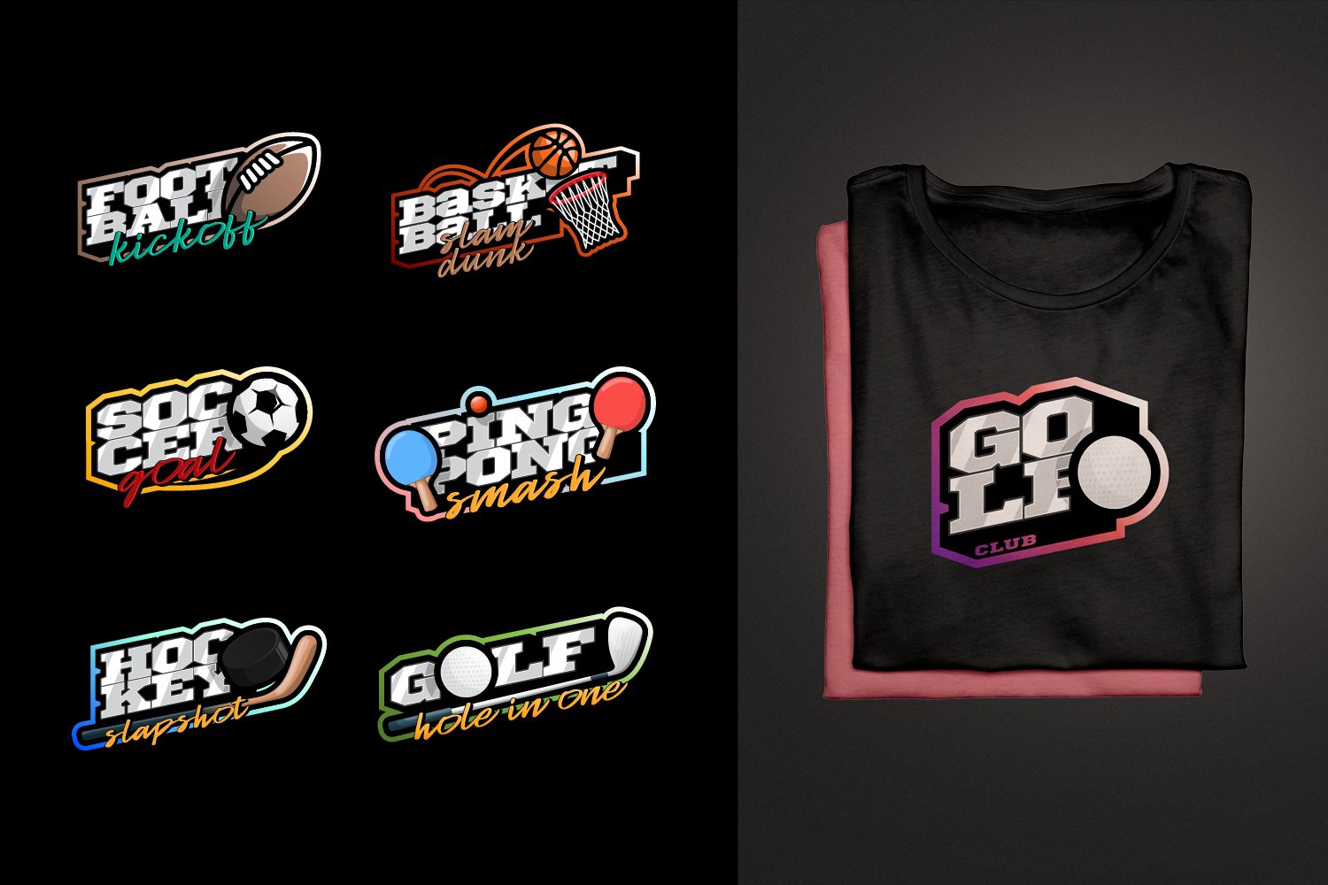 High quality sports logos in different colors that look stylish on clothes.