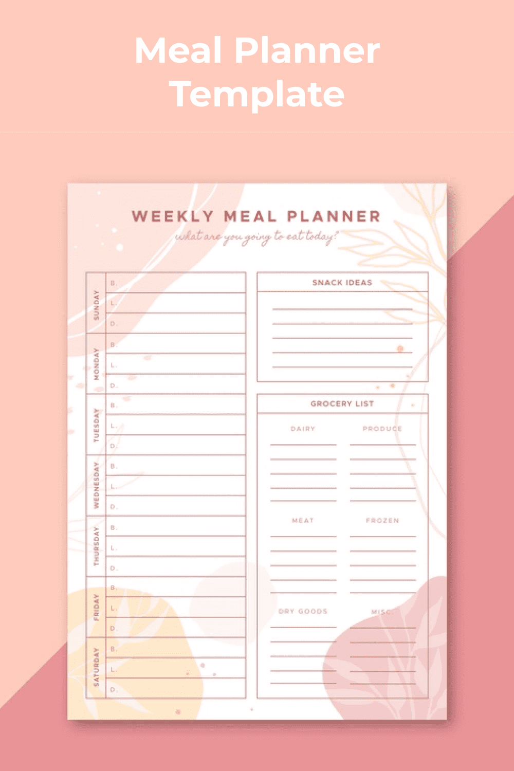 A girly option in pink for meal planning.