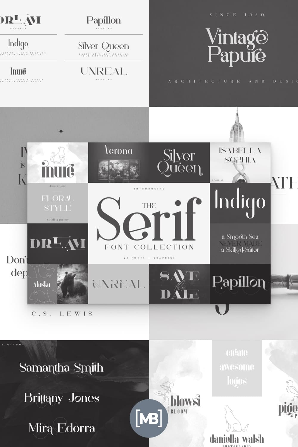Black and white font in a beautiful style with thin edges.