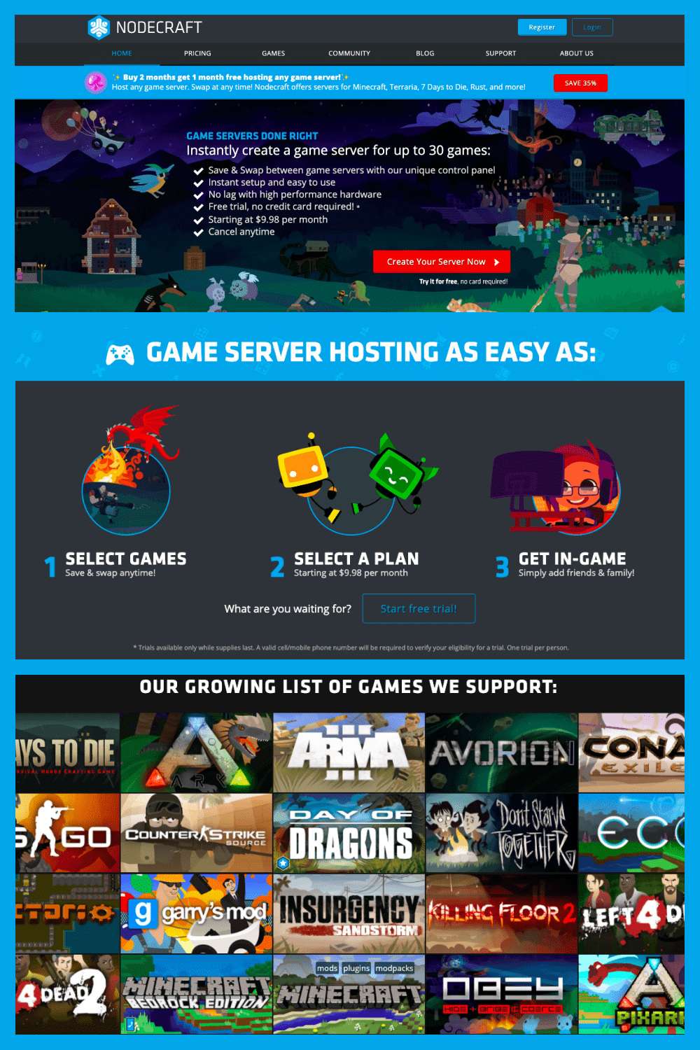 Hosting with lots of game screensavers.