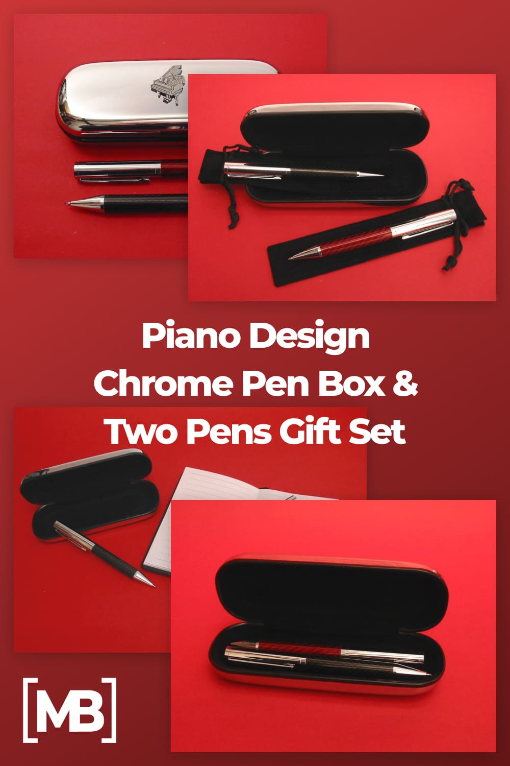 Piano design chrome pen box.