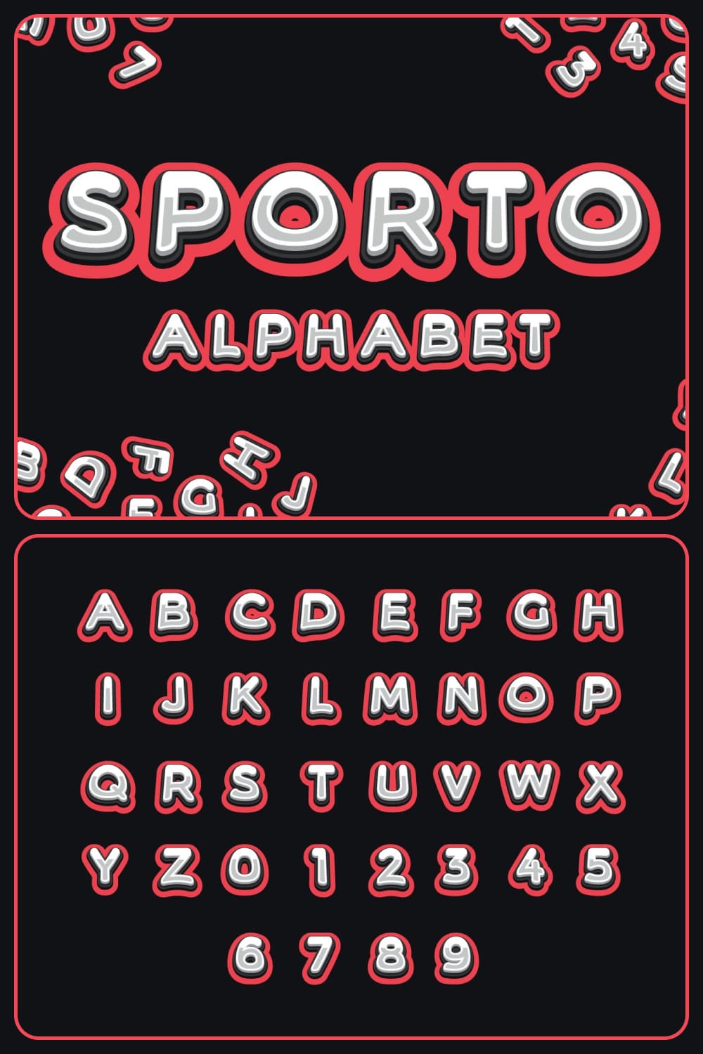 Black-red font with alphabet.