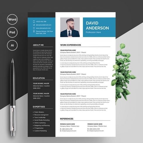 Professional Resume CV Template main cover.