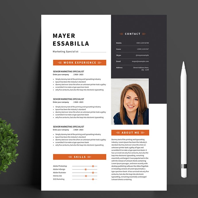 Classic two-colored resume template in eco style.