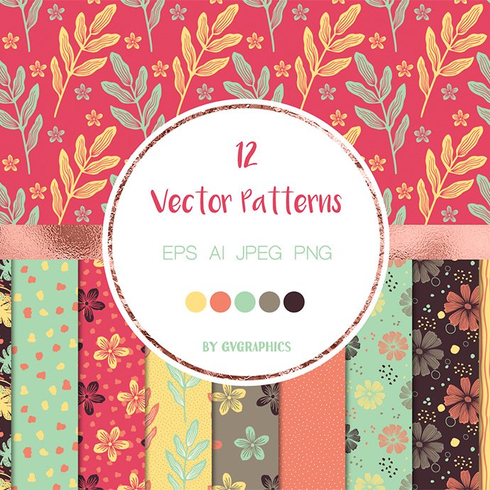 Flowers and Doodles Vector Patterns main cover.