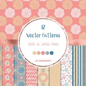 Blue and Pink Nature Vector Patterns main cover.